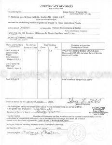 Certificate of Origin PVmet150